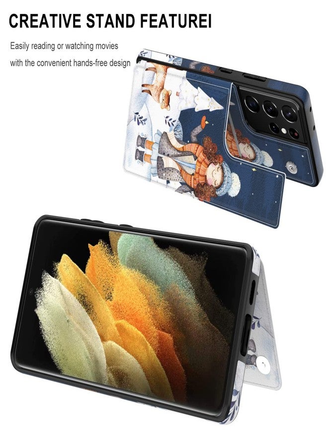 LETO Galaxy S21 Ultra Case,Luxury Flip Folio Leather Wallet Case Cover with Fashion Designs for Girls Women,Card Slots Protective Phone Case for Samsung Galaxy S21 Ultra 6.8" A Girl and Cat - Image 4