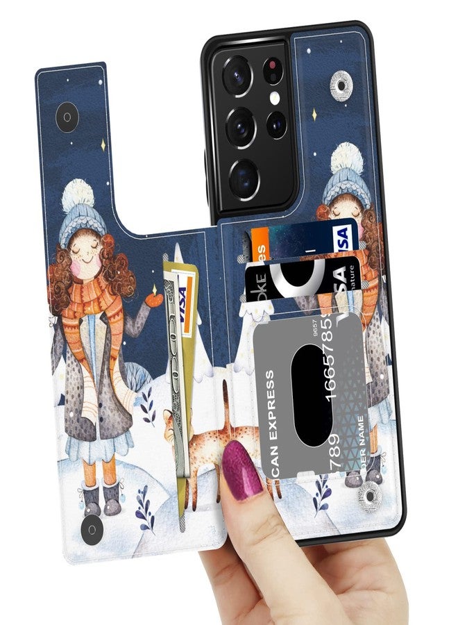 LETO Galaxy S21 Ultra Case,Luxury Flip Folio Leather Wallet Case Cover with Fashion Designs for Girls Women,Card Slots Protective Phone Case for Samsung Galaxy S21 Ultra 6.8" A Girl and Cat - Image 2