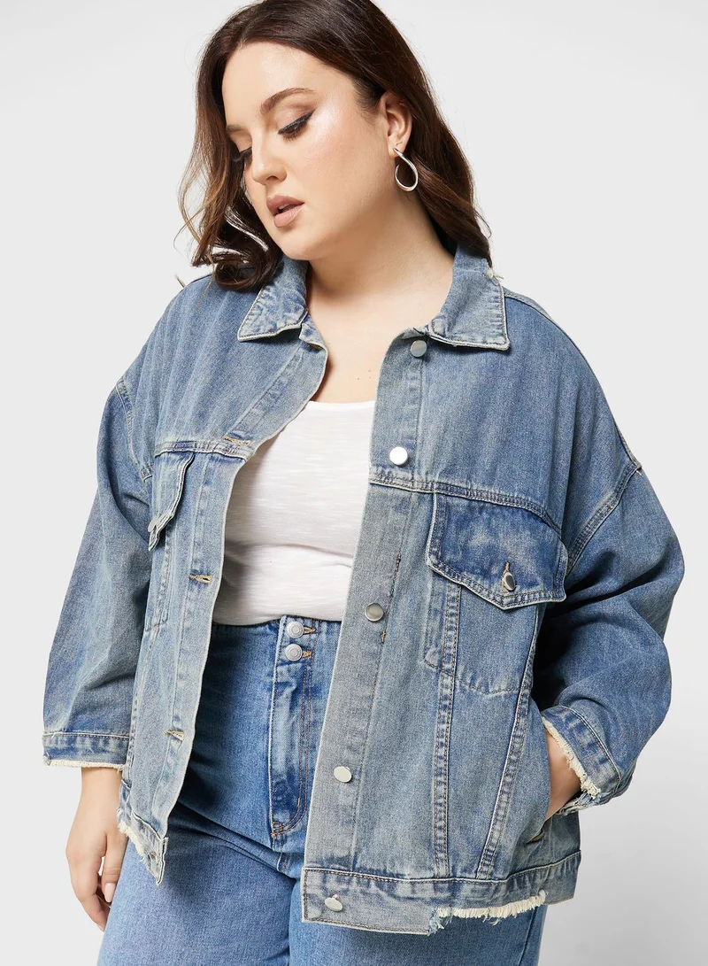 Ginger Plus Raw Hem Detail Denim Jacket