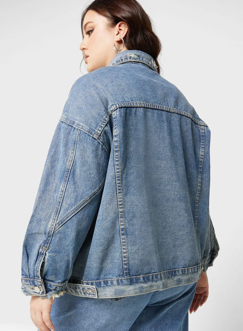Ginger Plus Raw Hem Detail Denim Jacket