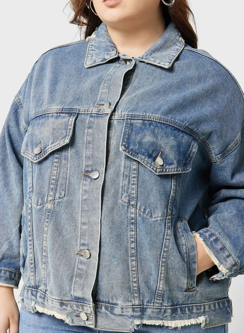 Ginger Plus Raw Hem Detail Denim Jacket