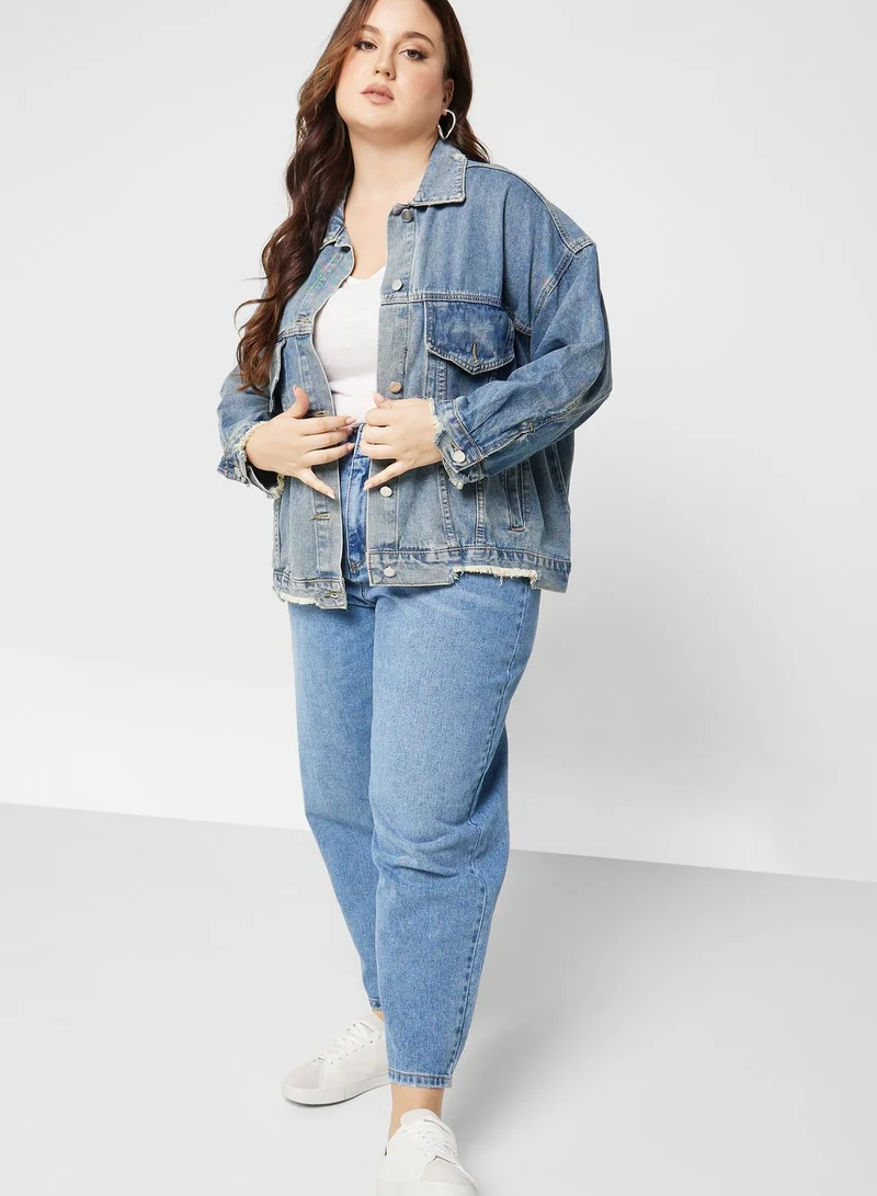 Ginger Plus Raw Hem Detail Denim Jacket