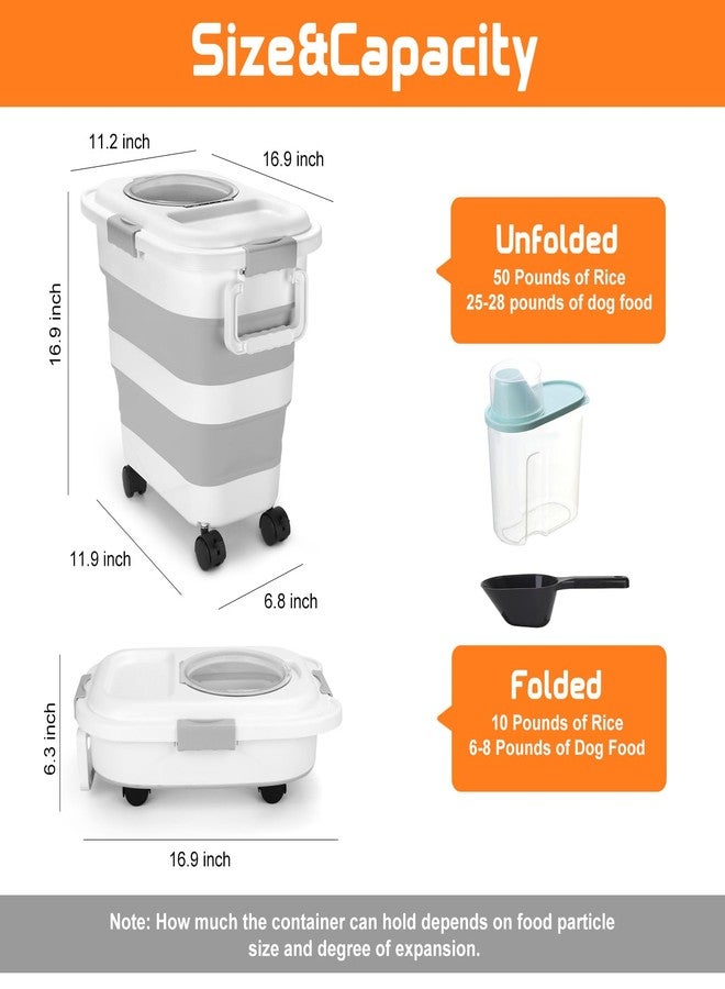 Beyoung 25-28lbs Airtight Dog Food Storage Containers with Wheels and Lids, Collapsible Pet Food Storage Bins with Handle, 50lb Rice Storage Bucket with Scoop, Dry Food Storage Bins (Gray) - Image 2