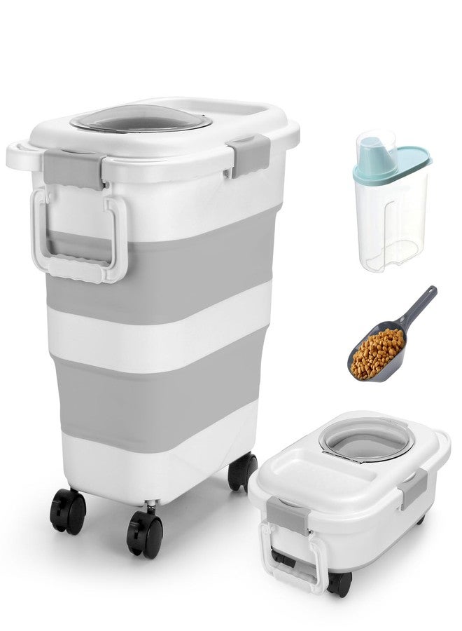 Beyoung 25-28lbs Airtight Dog Food Storage Containers with Wheels and Lids, Collapsible Pet Food Storage Bins with Handle, 50lb Rice Storage Bucket with Scoop, Dry Food Storage Bins (Gray) - Image 1