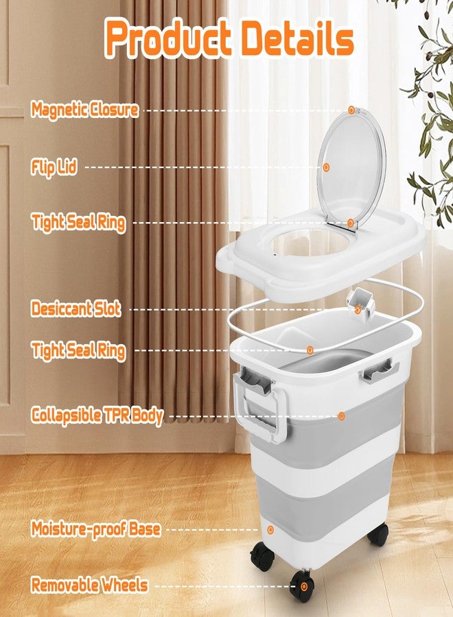 Beyoung 25-28lbs Airtight Dog Food Storage Containers with Wheels and Lids, Collapsible Pet Food Storage Bins with Handle, 50lb Rice Storage Bucket with Scoop, Dry Food Storage Bins (Gray) - Image 3