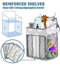 KASTWAVE Diaper Caddy Hanging Diaper Caddy Organizer Hanging Nursery Nappy Organiser Diaper Holder Caddy Stacker for Baby Crib Changing Table Playard Wall Baby Shower Bedside Storage Grey  - Image 3