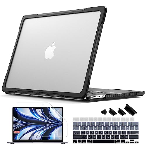 Batianda 4-in-1 Ultimate Case for New MacBook Air 13.6 inch 2026 M5 2025 M4 2024 2022 Model A3449 - Matte Translucent Rugged Armor Shell with Carbon Fiber Texture Grip Shockproof Bumper - Translucent - Image 1