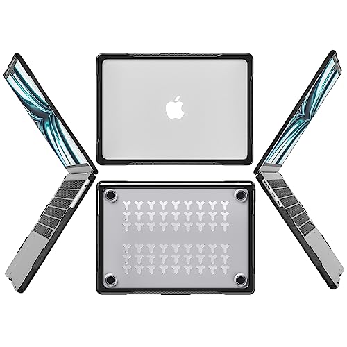 Batianda 4-in-1 Ultimate Case for New MacBook Air 13.6 inch 2026 M5 2025 M4 2024 2022 Model A3449 - Matte Translucent Rugged Armor Shell with Carbon Fiber Texture Grip Shockproof Bumper - Translucent - Image 2