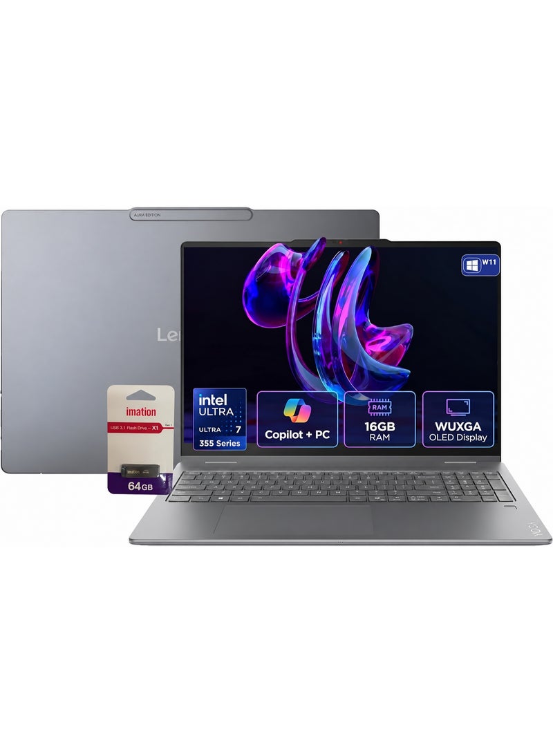 Lenovo Yoga 7i 2-in-1 16" 2K IPS Touchscreen Laptop, Intel Core Ultra 7 355 Processor, 16GB RAM, 512 SSD, Intel Graphics, Windows 11, 360° Convertible, Luna Grey with 64GB USB English Luna Grey - Image 1