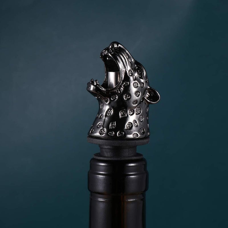woobles Glass Decanter Wine Pourer Leopard Head Shape Bottle Plug Reusable Liquor Pourer Spout Bottle Pourer Stopper for Home Bar Restaurant Party Supplies(Black) Glass Decanter Bottle Pour Spout Black - Image 5