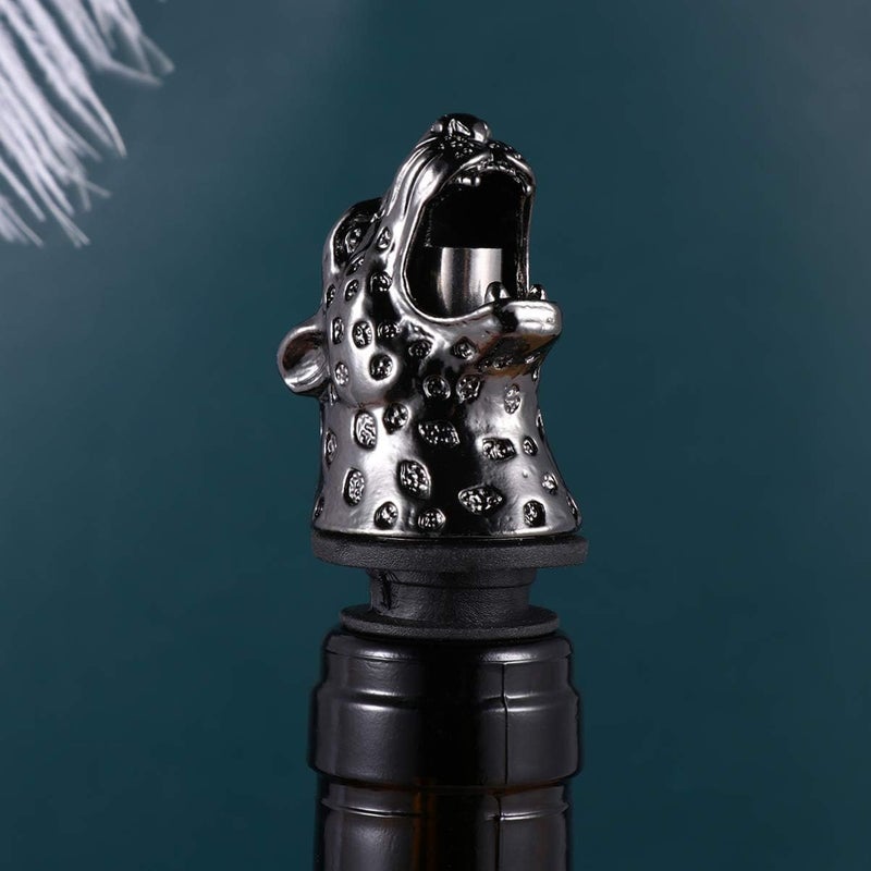 woobles Glass Decanter Wine Pourer Leopard Head Shape Bottle Plug Reusable Liquor Pourer Spout Bottle Pourer Stopper for Home Bar Restaurant Party Supplies(Black) Glass Decanter Bottle Pour Spout Black - Image 3