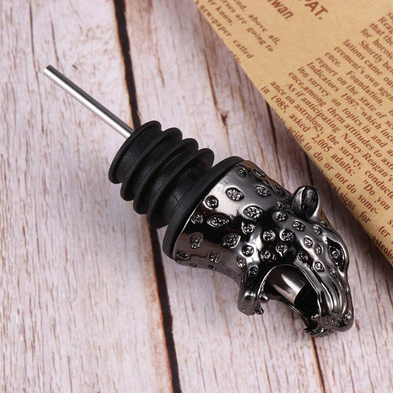 woobles Glass Decanter Wine Pourer Leopard Head Shape Bottle Plug Reusable Liquor Pourer Spout Bottle Pourer Stopper for Home Bar Restaurant Party Supplies(Black) Glass Decanter Bottle Pour Spout Black - Image 4