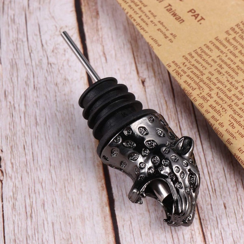 woobles Glass Decanter Wine Pourer Leopard Head Shape Bottle Plug Reusable Liquor Pourer Spout Bottle Pourer Stopper for Home Bar Restaurant Party Supplies(Black) Glass Decanter Bottle Pour Spout Black - Image 2