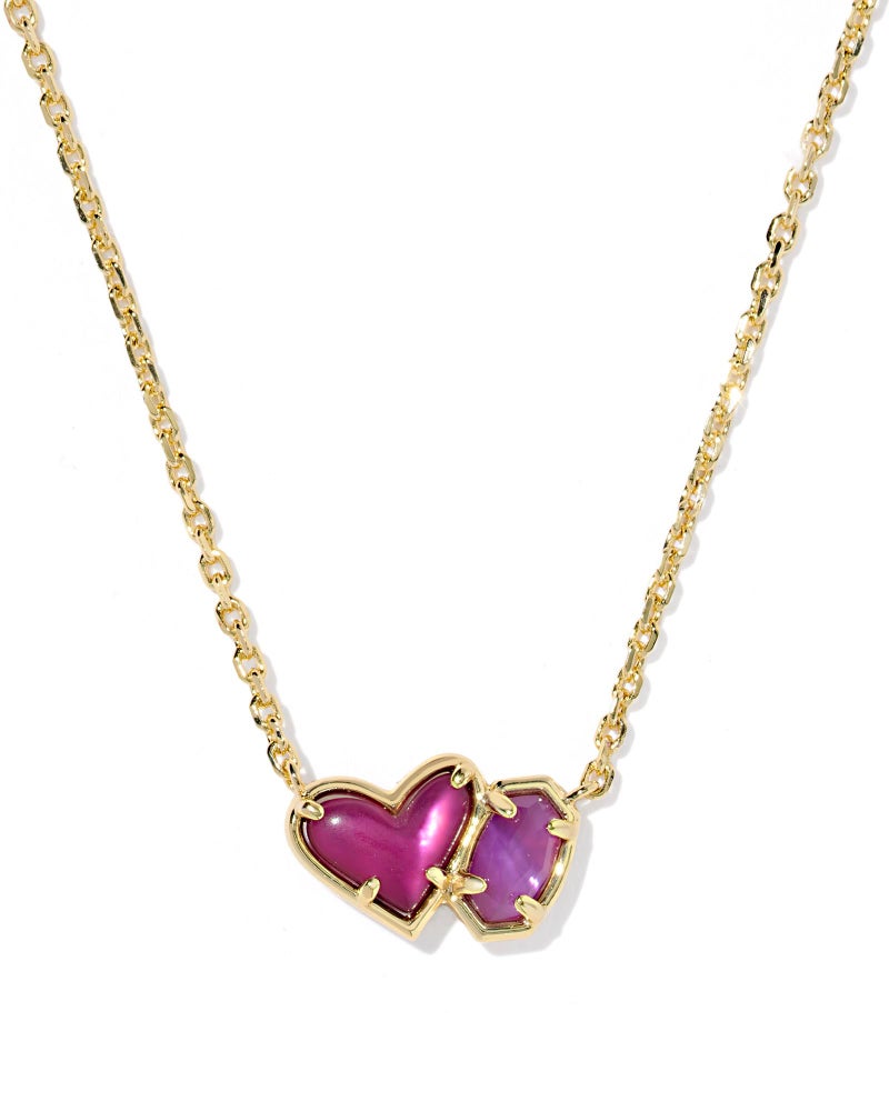 Kendra Scott Ari Heart Emilie Pendant Necklace in Fuchsia Magnesite/Purple Mop, 14k Gold Plated Brass, Fashion Jewelry for Women - Image 1