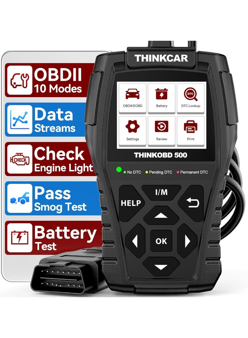 فكر في السيارة جهاز فحص وتشخيص أعطال السيارات Thinkobd 500 OBD2 - قارئ رموز المحرك، أداة فحص شاملة لأنظمة OBD II وCAN، قراءة ومسح رموز الخطأ، عرض البيانات المباشرة، تقرير حالة السيارة، شاشة مقاس 2.8 بوصة. - Image 1