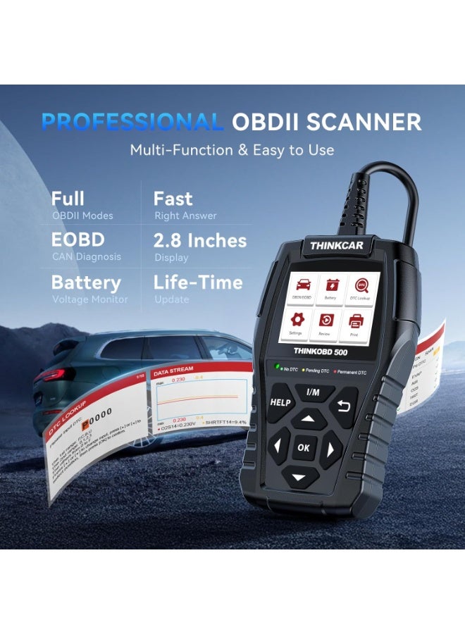 فكر في السيارة جهاز فحص وتشخيص أعطال السيارات Thinkobd 500 OBD2 - قارئ رموز المحرك، أداة فحص شاملة لأنظمة OBD II وCAN، قراءة ومسح رموز الخطأ، عرض البيانات المباشرة، تقرير حالة السيارة، شاشة مقاس 2.8 بوصة. - Image 2