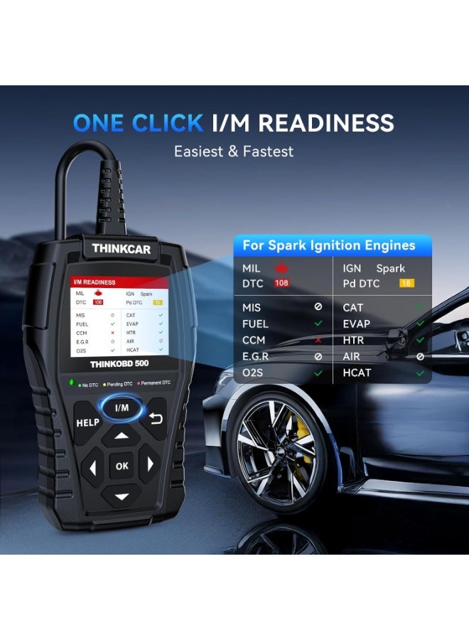 فكر في السيارة جهاز فحص وتشخيص أعطال السيارات Thinkobd 500 OBD2 - قارئ رموز المحرك، أداة فحص شاملة لأنظمة OBD II وCAN، قراءة ومسح رموز الخطأ، عرض البيانات المباشرة، تقرير حالة السيارة، شاشة مقاس 2.8 بوصة. - Image 4