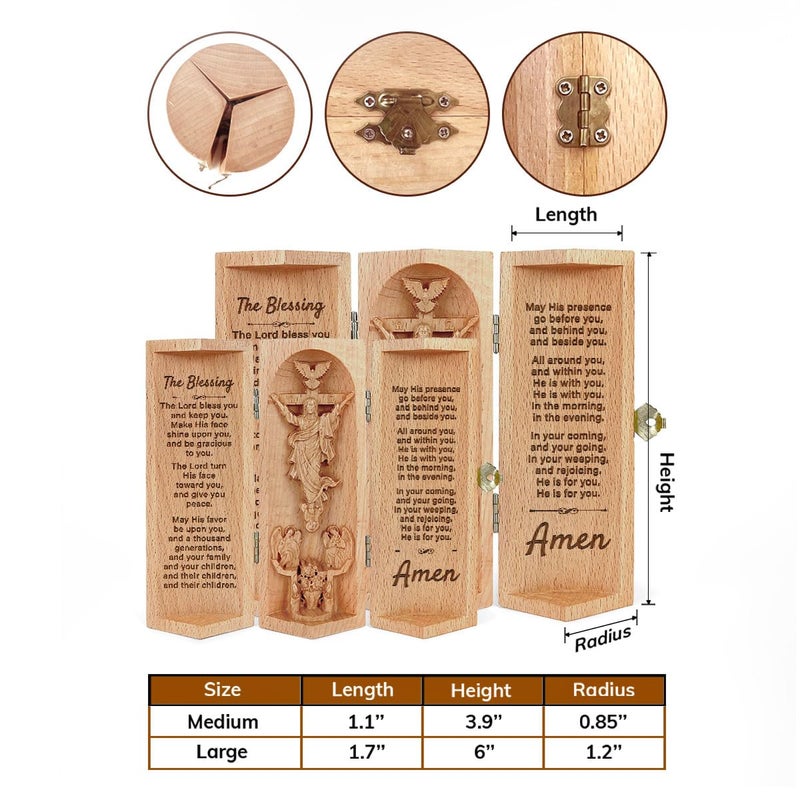 Jesuspirit - Our Father in Heaven Christian Decor  Catholic Wooden Statue  Sculpture Nativity Family  Statue of Jesus  Home Decor - Openable Wooden Cylinder Sculpture of Jesus (The Blessing) - Image 2
