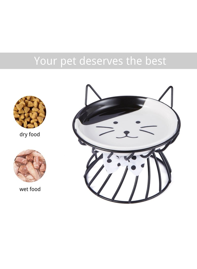 Cat Food Dishes Elevated with Non Slip Metal Stand Raised Pet and Water Bowl Small Dog Tilted Ceramic Dishwasher Safe