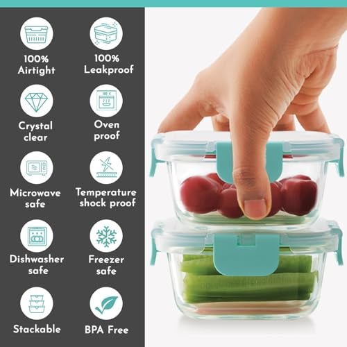 Magnus Glock Linen Glass Lunch Box with Flat Pouch and Detachable Clip, Includes 2 Square Airtight, Leakproof, Microwave Safe Borosilicate Glass Containers, 320 ML Each - Premium Lunch Boxes - Image 5