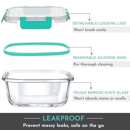 Magnus Glock Linen Glass Lunch Box with Flat Pouch and Detachable Clip, Includes 2 Square Airtight, Leakproof, Microwave Safe Borosilicate Glass Containers, 320 ML Each - Premium Lunch Boxes - Image 4