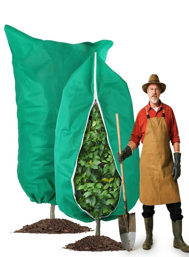 RooTrimmer Plant Covers Freeze Protection 2-Pack, Frost Covers with Zipper Drawstring, Outdoor Winter Frost Cold Weather Shrubs Trees Jacket Covers (47.3" x 70.9",Green) - Image 1