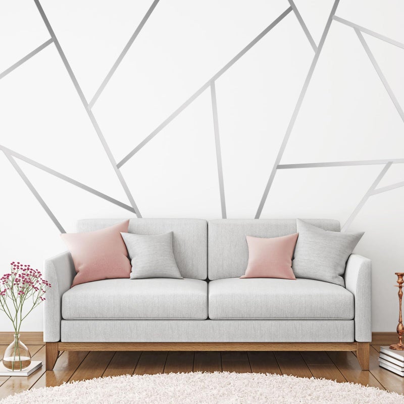 Hoolerry 24 Pcs Silver Wall Decals Peel and Stick 70.8 x 1.2 Inch Silver Tape for Wall Decor Metallic Line Adhesive Tile Stickers Mirror Stickers Graphic Tape for Home Crafts Decoration - Image 1