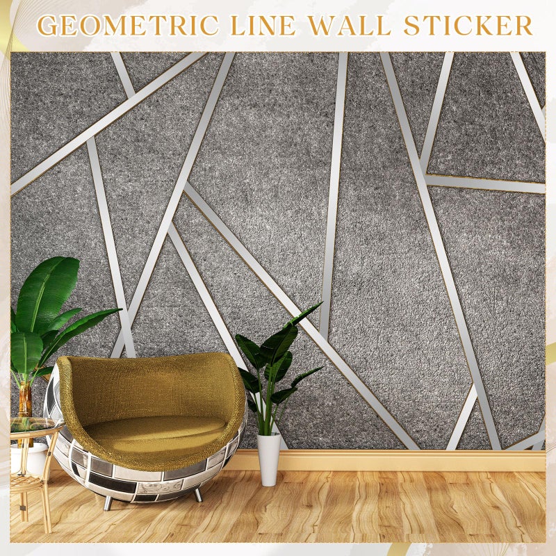 Hoolerry 24 Pcs Silver Wall Decals Peel and Stick 70.8 x 1.2 Inch Silver Tape for Wall Decor Metallic Line Adhesive Tile Stickers Mirror Stickers Graphic Tape for Home Crafts Decoration - Image 3