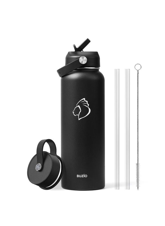 solingen 40oz Insulated Water Bottle, Triple Wall Vacuum Stainless Steel Water Flask with 2 lids, Lead-Free BPA-Free Straw Lid Sports Canteen Jug, Cold 48H & Hot 24H- Black - Image 1
