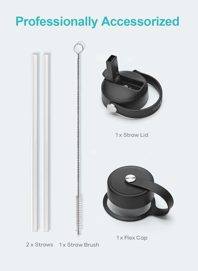 solingen 40oz Insulated Water Bottle, Triple Wall Vacuum Stainless Steel Water Flask with 2 lids, Lead-Free BPA-Free Straw Lid Sports Canteen Jug, Cold 48H & Hot 24H- Black - Image 5