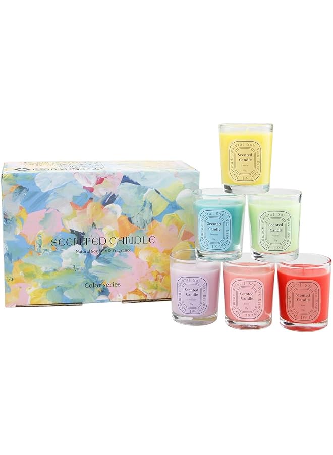 The Bros Scented Candles Gift Set | Aromatherapy Candles | 6 Scented Candles | Glass Jar 2.2Oz Colourful| Natural Soy Wax & Essential Oil | Ideal Gift For Christmas, New Year - Image 1