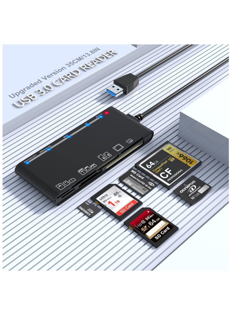 Y&D - USB 3.0 Memory Card Reader Upgraded Extension 7 in 1 Multi-Card Adapter 5Gbps Read Write for SD SDXC SDHC CF CFI TF XD Micro MS MMC UHS-I Windows Mac OS Linux - Image 1