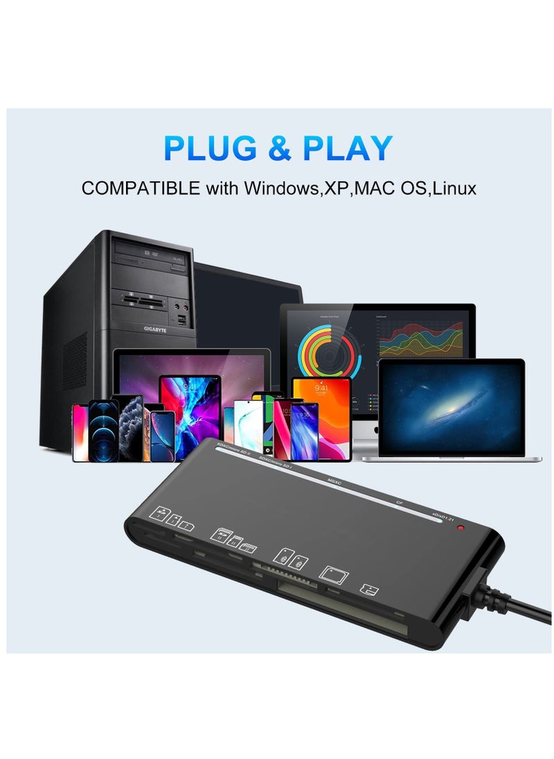 Y&D - USB 3.0 Memory Card Reader Upgraded Extension 7 in 1 Multi-Card Adapter 5Gbps Read Write for SD SDXC SDHC CF CFI TF XD Micro MS MMC UHS-I Windows Mac OS Linux - Image 1