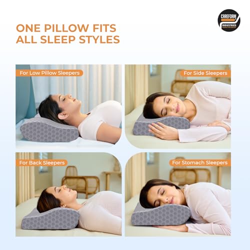 CareFoam Memory Foam Cervical Neck Pillow | 2 Years Warranty | Pain Relief Sleep, Improves Posture, Spinal Alignment, Neck Pain Relief | 19 x 12 x 4 Inch | Grey Jacquard Cover | Pack of 1 - Image 5