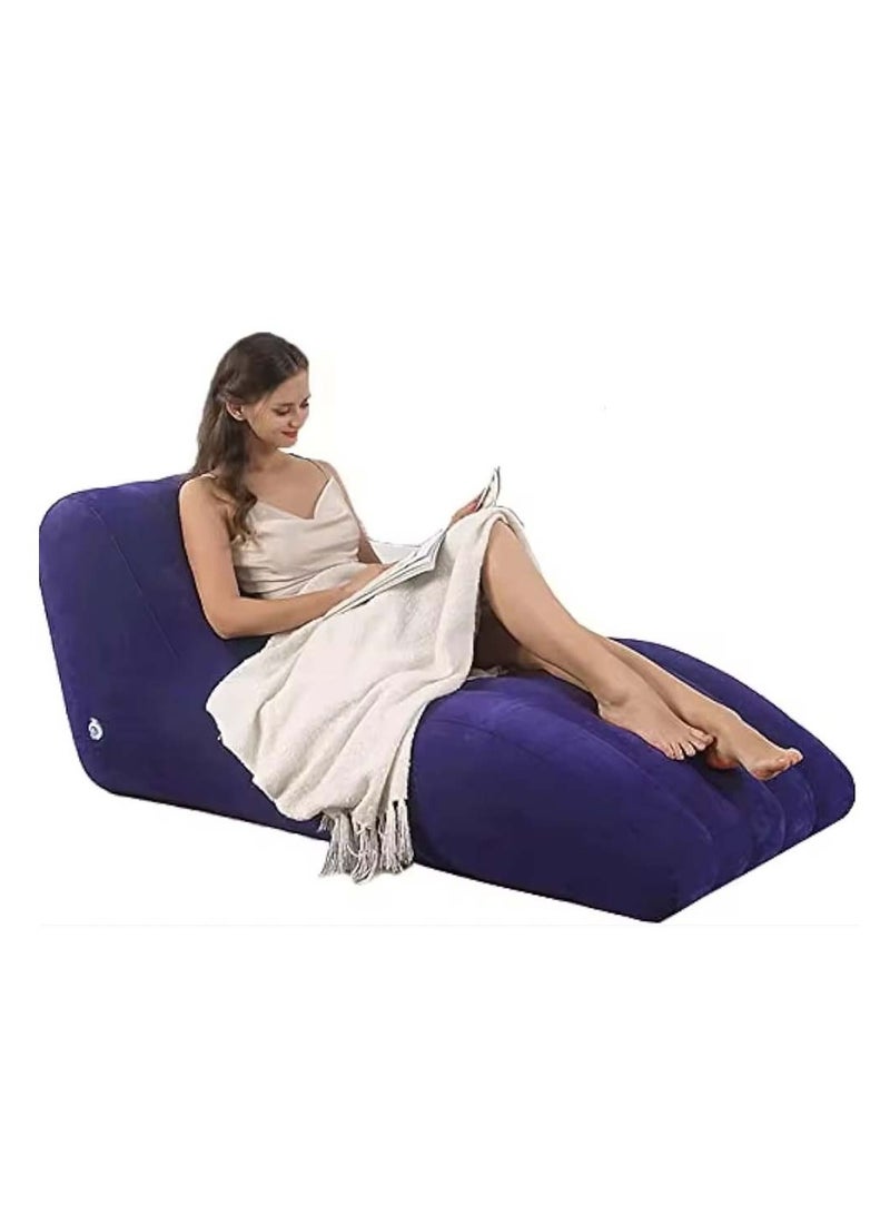 Folding Portable Inflatable Recliner Sofa – S-Type Lazy Flocking Lounge Chair with Foot Air Pump for Indoor Living Room & Outdoor Balcony - Image 1