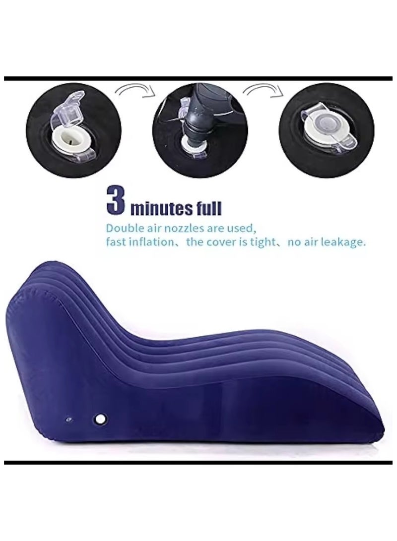 Folding Portable Inflatable Recliner Sofa – S-Type Lazy Flocking Lounge Chair with Foot Air Pump for Indoor Living Room & Outdoor Balcony - Image 3