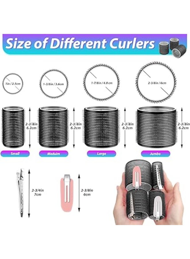 Hair Rollers Set 50 Pieces in 4 Sizes with 24 Hair Clips, Self Grip Curlers for Heatless Hair Styling, Perfect for Natural Waves and Voluminous Look for Long, Medium, and Short Thick Hair - Black - Image 2