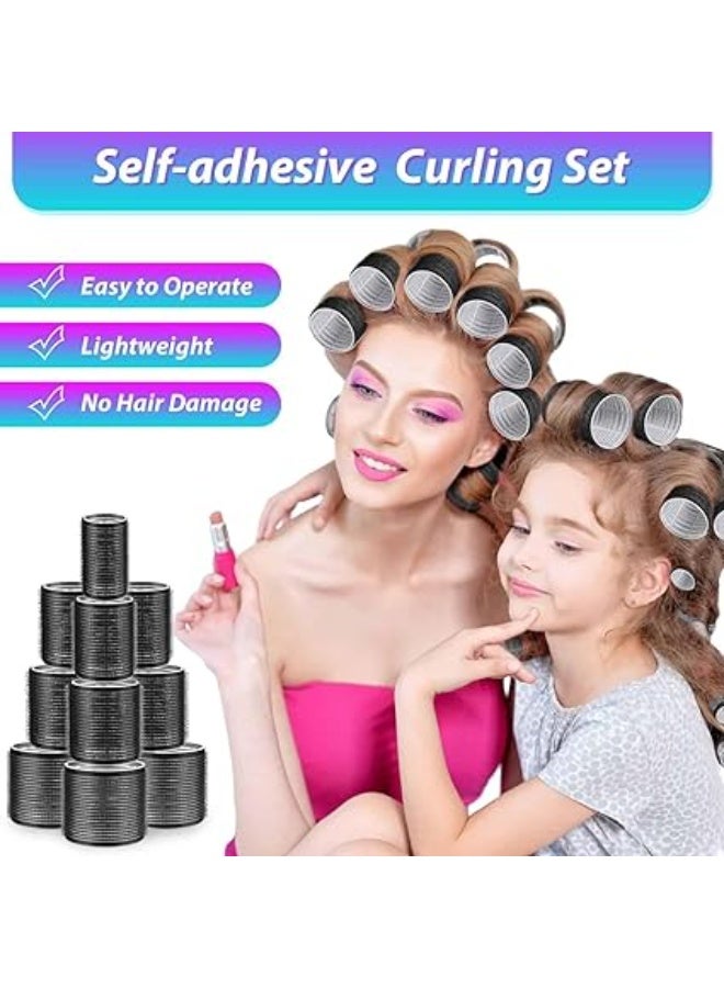Hair Rollers Set 50 Pieces in 4 Sizes with 24 Hair Clips, Self Grip Curlers for Heatless Hair Styling, Perfect for Natural Waves and Voluminous Look for Long, Medium, and Short Thick Hair - Black - Image 3