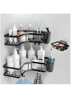 HOOKOR Corner Shower Caddy, Adhesive Shower Corner Organizer Shelves, No Drilling Stainless Steel Shower Storage Rack with Hooks&Toothpaste Holder for Bathroom and Kitchen,3 Pack  - Image 1