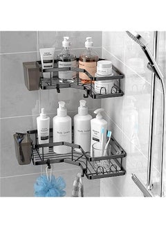 HOOKOR Corner Shower Caddy, Adhesive Shower Corner Organizer Shelves, No Drilling Stainless Steel Shower Storage Rack with Hooks&Toothpaste Holder for Bathroom and Kitchen,3 Pack  - Image 3