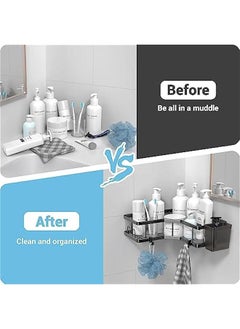HOOKOR Corner Shower Caddy, Adhesive Shower Corner Organizer Shelves, No Drilling Stainless Steel Shower Storage Rack with Hooks&Toothpaste Holder for Bathroom and Kitchen,3 Pack  - Image 4