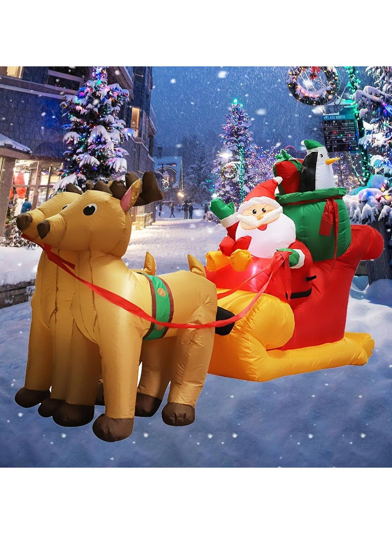 تابيت 7.2 قدم رنة عيد الميلاد تسحب الزلاجة تأخذ سانتا كلوز مع صندوق، زلاجة سانتا قابلة للنفخ LED مدمجة، أضواء LED قابلة للنفخ لعيد الميلاد في الأماكن المغلقة والمفتوحة والحديقة والفناء والحفلات والعطلات - Image 1
