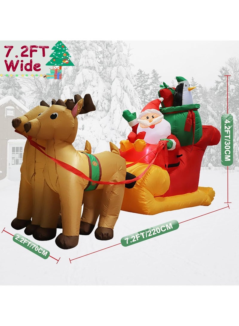 تابيت 7.2 قدم رنة عيد الميلاد تسحب الزلاجة تأخذ سانتا كلوز مع صندوق، زلاجة سانتا قابلة للنفخ LED مدمجة، أضواء LED قابلة للنفخ لعيد الميلاد في الأماكن المغلقة والمفتوحة والحديقة والفناء والحفلات والعطلات - Image 2