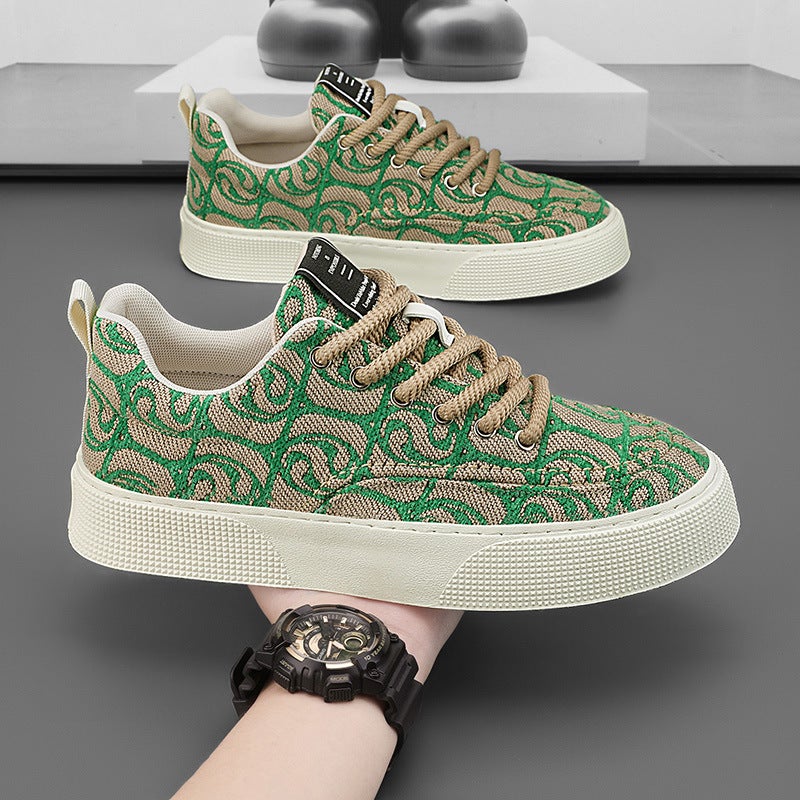 Mens shoes spring 2024 New breathable canvas shoes trendy versatile sports casual low-top shoes mens printed fashionable shoes Green
