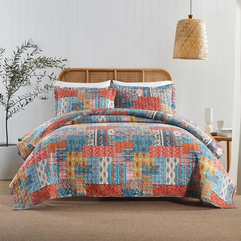 VISIMISI Cotton Bedspread Quilt Sets Reversible Coverlet Sets Comforters Vintage Bohemian Patchwork BedspreadOrangeQueen Size