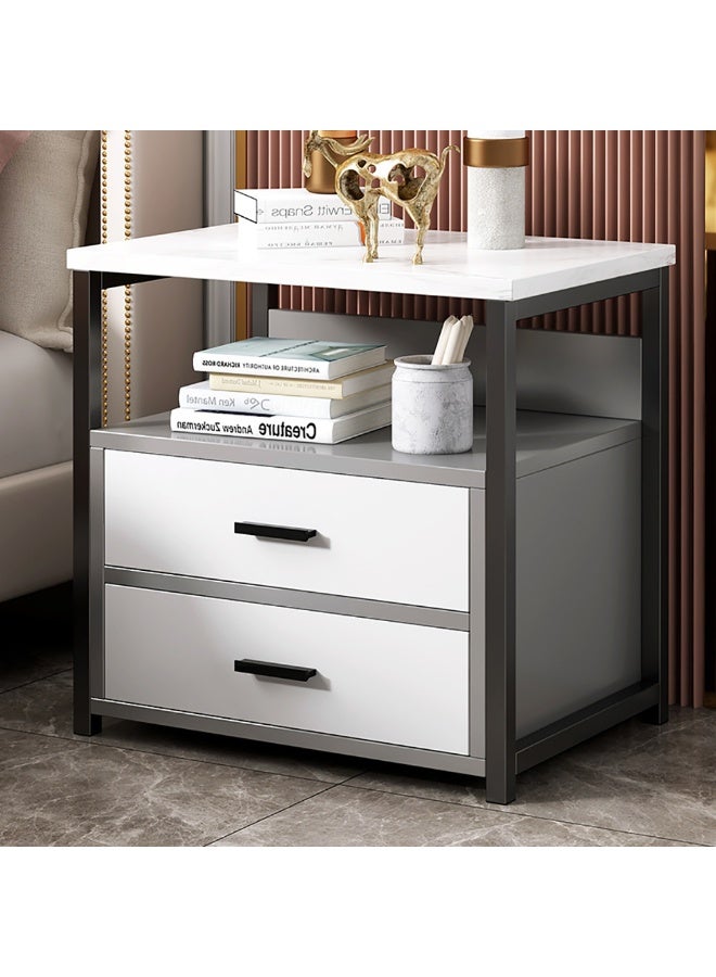Generic Modern Bedside Cabinet, Wooden Nightstand Side Table with 2 Drawers and Open Shelf Storage, Simple Bedside Table for Bedroom Living Room, CTG2 (White)  - Image 1