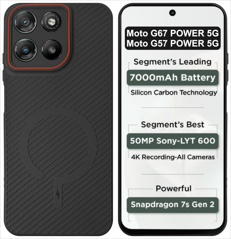 SBMS غطاء خلفي SBMS لهاتف موتورولا موتو G67 باور / G57 باور 5G - غطاء سيليكون ناعم غير لامع مع تصميم نحيف | شعار ماج-سيف | مقاوم للصدمات | واقي كاميرا مع حافة حماية لهاتف موتو G67 باور (حلقة الكاميرا باللون الأسود) - Image 1