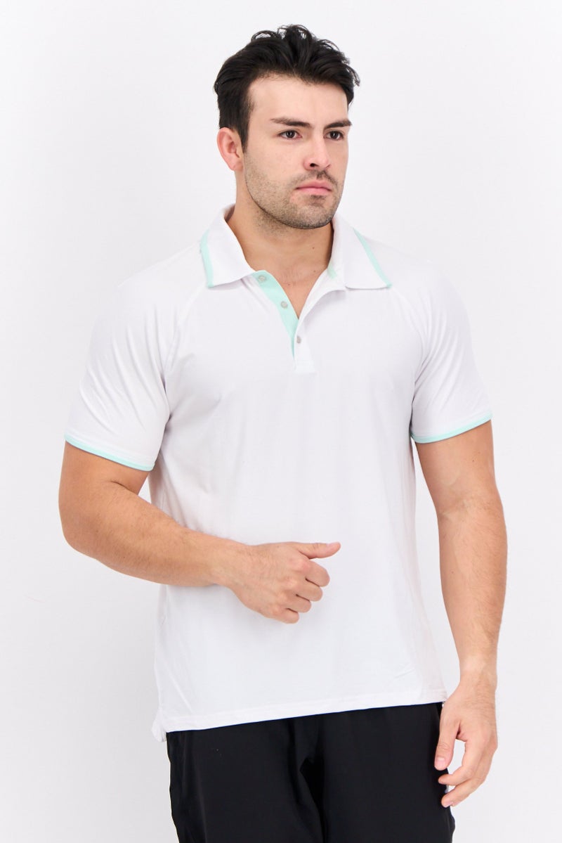 MOTION Men Sportswear Fit Short Sleeve Outdoor Polo Shirt, White - Image 1