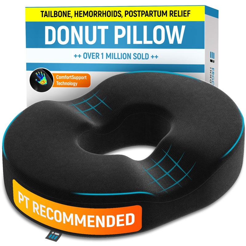 Ergonomic Innovations PT ENDORSED Donut Pillow for Tailbone Pain Relief, Hemorrhoid Pillow for Sitting, Donut Seat Cushion Post Surgery, Lifting Cushions for Postpartum Pregnancy, Coccyx, Bed Sore Cushion Butt Pillows - Image 1