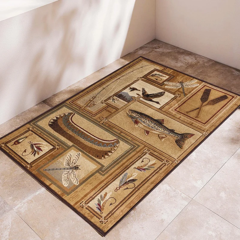 Vagonik wagonic
Vintage Boat Fish and Wild Nature Patterned Digital Printed Carpet Washable Carpet with Anti-Slip Base